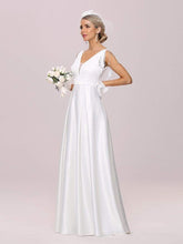 Load image into Gallery viewer, Color=Cream | Simple Deep V Neck Satin Wedding Dress With Tasseled Sleeves-Cream 6