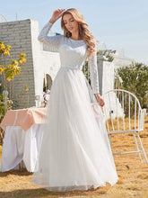 Load image into Gallery viewer, Color=Cream | Minimalist Maxi Tulle Wedding Dress With Long Sleeves-Cream 4