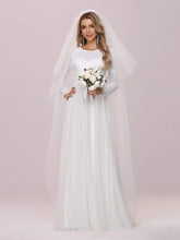 Load image into Gallery viewer, Color=Cream | Minimalist Maxi Tulle Wedding Dress With Long Sleeves-Cream 5