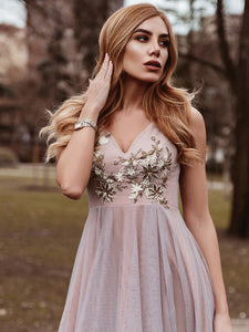 Color=Pink | Fancy V Neck Wholesale High-Low Prom Dress For Women-Pink 7