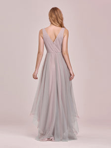 Color=Pink | Fancy V Neck Wholesale High-Low Prom Dress For Women-Pink 2