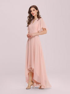 Color=Pink | Cute Wholesale Chiffon Bridesmaid Dress With Asymmetrical Hem-Pink 3