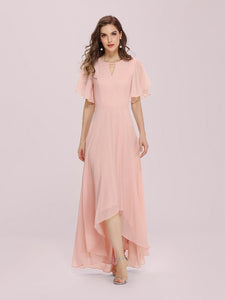 Color=Pink | Cute Wholesale Chiffon Bridesmaid Dress With Asymmetrical Hem-Pink 4