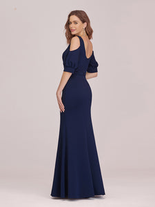 Color=Navy Blue | Fashion Round Neck Fishtail Wholesale Evening Dress With Cold Shoulder-Navy Blue 2