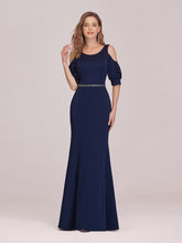 Load image into Gallery viewer, Color=Navy Blue | Fashion Round Neck Fishtail Wholesale Evening Dress With Cold Shoulder-Navy Blue 4