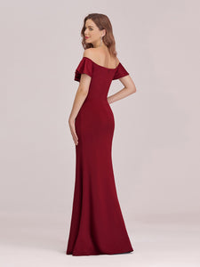 Color=Burgundy | Sexy Off Shoulder Wholesale Mermaid Evening Dress With Appliques-Burgundy 2