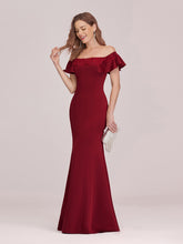 Load image into Gallery viewer, Color=Burgundy | Sexy Off Shoulder Wholesale Mermaid Evening Dress With Appliques-Burgundy 4