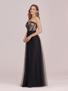 Color=Black | Sexy Off Shoulder Tulle Formal Wholesale Evening Dresses With Lace-Black 3