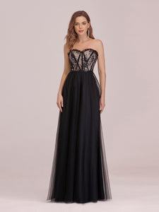 Color=Black | Sexy Off Shoulder Tulle Formal Wholesale Evening Dresses With Lace-Black 1