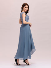 Load image into Gallery viewer, Color=Dusty Navy | Trendy V Neck High Waist Chiffon Cocktail Dress Wholesale-Dusty Navy 2