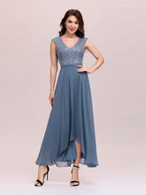 Load image into Gallery viewer, Color=Dusty Navy | Trendy V Neck High Waist Chiffon Cocktail Dress Wholesale-Dusty Navy 3