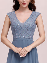Load image into Gallery viewer, Color=Dusty Navy | Trendy V Neck High Waist Chiffon Cocktail Dress Wholesale-Dusty Navy 5