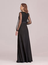 Load image into Gallery viewer, Color=Black | Wholesale Maxi Pleated Evening Dress With See Through Long Sleeves-Black 2