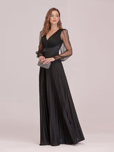 Load image into Gallery viewer, Color=Black | Wholesale Maxi Pleated Evening Dress With See Through Long Sleeves-Black 3