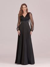 Load image into Gallery viewer, Color=Black | Wholesale Maxi Pleated Evening Dress With See Through Long Sleeves-Black 1