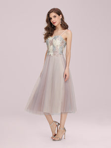 Color=Pink | Romantic A-Line Short Tulle Wholesale Bridesmaid Dress With Appliques-Pink 3