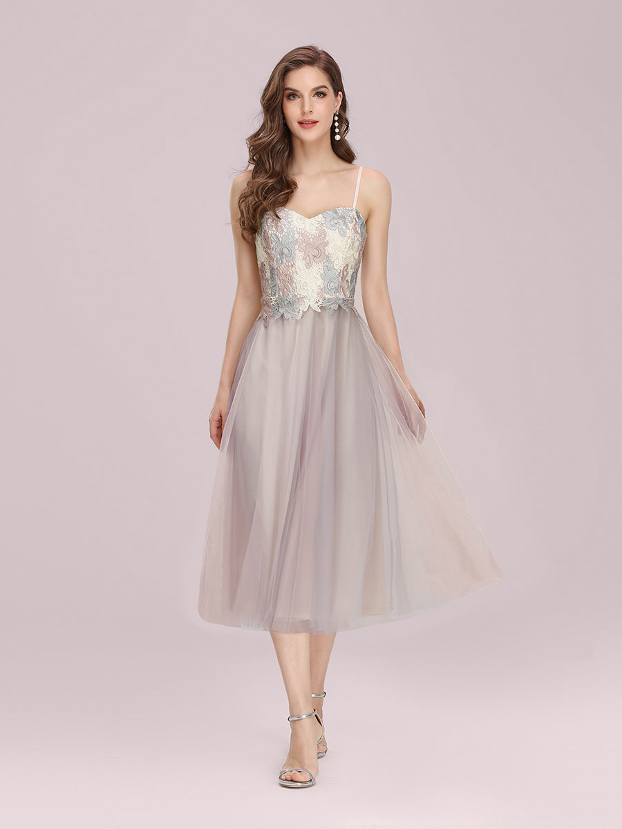 Color=Pink | Romantic A-Line Short Tulle Wholesale Bridesmaid Dress With Appliques-Pink 1
