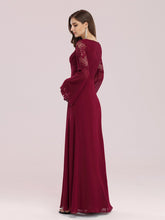 Load image into Gallery viewer, Color=Burgundy | Trendy V Neck A-Line Chiffon Wholesale Bridesmaid Dress With Lace-Burgundy 3