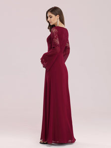 Color=Burgundy | Trendy V Neck A-Line Chiffon Wholesale Bridesmaid Dress With Lace-Burgundy 3