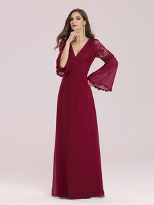 Color=Burgundy | Trendy V Neck A-Line Chiffon Wholesale Bridesmaid Dress With Lace-Burgundy 1