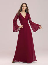 Load image into Gallery viewer, Color=Burgundy | Trendy V Neck A-Line Chiffon Wholesale Bridesmaid Dress With Lace-Burgundy 4