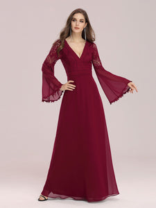 Color=Burgundy | Trendy V Neck A-Line Chiffon Wholesale Bridesmaid Dress With Lace-Burgundy 4