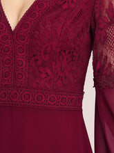 Load image into Gallery viewer, Color=Burgundy | Trendy V Neck A-Line Chiffon Wholesale Bridesmaid Dress With Lace-Burgundy 5