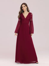 Load image into Gallery viewer, Color=Burgundy | Trendy V Neck A-Line Chiffon Wholesale Bridesmaid Dress With Lace-Burgundy 2
