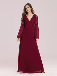 Color=Burgundy | Trendy V Neck A-Line Chiffon Wholesale Bridesmaid Dress With Lace-Burgundy 2