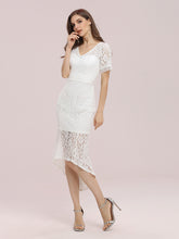 Load image into Gallery viewer, Color=Cream | Simple V Neck Wholesale Tea Length Lace Party Dress-Cream 3