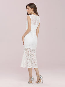 Color=Cream | Gorgeous Round Neck Wholesale Lace Party Dress-Cream 2
