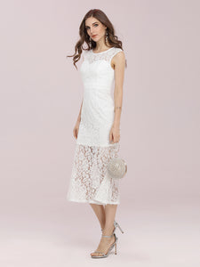 Color=Cream | Gorgeous Round Neck Wholesale Lace Party Dress-Cream 3