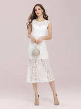 Load image into Gallery viewer, Color=Cream | Gorgeous Round Neck Wholesale Lace Party Dress-Cream 4