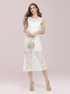 Color=Cream | Gorgeous Round Neck Wholesale Lace Party Dress-Cream 4