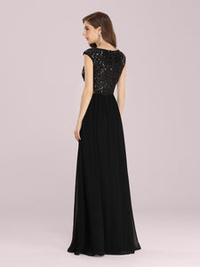 Color=Black | Stunning A-Line Chiffon Wholesale Evening Dress With Sequin Bodice Ep00373-Black 2