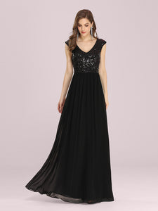 Color=Black | Stunning A-Line Chiffon Wholesale Evening Dress With Sequin Bodice Ep00373-Black 3