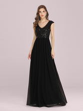 Load image into Gallery viewer, Color=Black | Stunning A-Line Chiffon Wholesale Evening Dress With Sequin Bodice Ep00373-Black 1