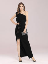Load image into Gallery viewer, Color=Black | Hot One Shoulder Wholesale Party Dress With Ruffles-Black 1