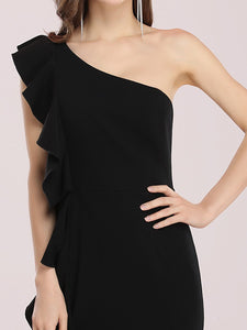 Color=Black | Hot One Shoulder Wholesale Party Dress With Ruffles-Black 5