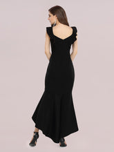 Load image into Gallery viewer, Color=Black | Stylish Wholesale V Neck High-Low Fishtail Party Dress-Black 2