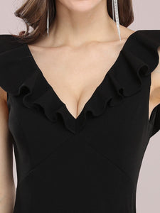 Color=Black | Stylish Wholesale V Neck High-Low Fishtail Party Dress-Black 5