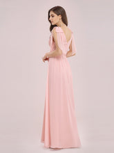 Load image into Gallery viewer, Color=Pink | Romantic Wholesale V Neck High Waist Chiffon Bridesmaid Dress-Pink 2