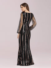 Load image into Gallery viewer, Color=Black | Shiny Wholesale Sequin Evening Dress With See-Through Sleeves-Black 2