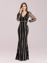 Load image into Gallery viewer, Color=Black | Shiny Wholesale Sequin Evening Dress With See-Through Sleeves-Black 1