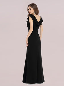 Color=Black | V Neck Wholesale Fishtail Evening Dress With Hot Drill Belt-Black 2