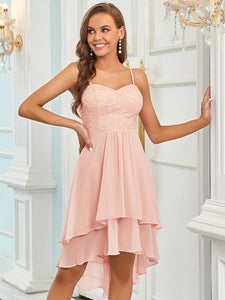 Color=Pink | Casual Wholesale Chiffon Dress With Spaghetti Straps-Pink 3