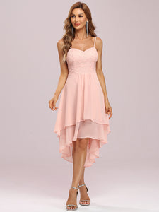 Color=Pink | Casual Wholesale Chiffon Dress With Spaghetti Straps-Pink 5