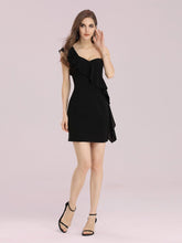 Load image into Gallery viewer, Color=Black | Sexy One Shoulder Wholesale Mini Cocktail Dress With Ruffles-Black 3
