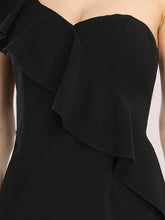 Load image into Gallery viewer, Color=Black | Sexy One Shoulder Wholesale Mini Cocktail Dress With Ruffles-Black 5