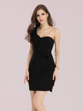 Load image into Gallery viewer, Color=Black | Sexy One Shoulder Wholesale Mini Cocktail Dress With Ruffles-Black 1
